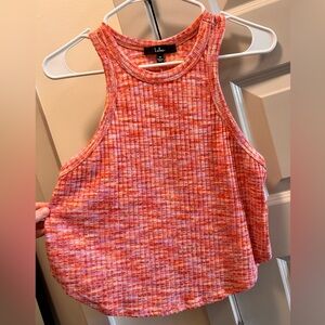 Lulu's Pink-Orange Ribbed High-Neck Tank
